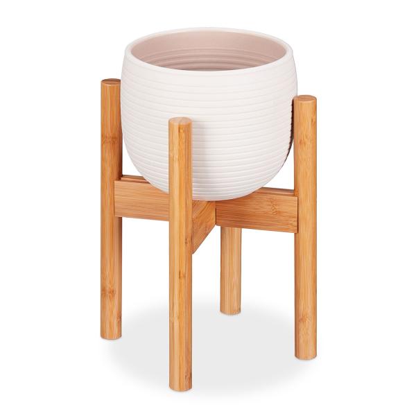 Blumentopfhalter aus Bambus - Verstellbarer Pflanzenständer für diverse Topfgrössen - Robust, braun, 29,5-37,5cm Ø - 35,5cm hoch - 60kg Belastbarkeit