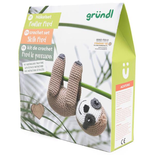 Häkel Set Faultier komplett - DIY Kreativset mit Garn, Nadel, Füllmaterial & Anleitung - Für Anfänger & Fortgeschrittene ab 12 Jahren - ca. 14cm Höhe