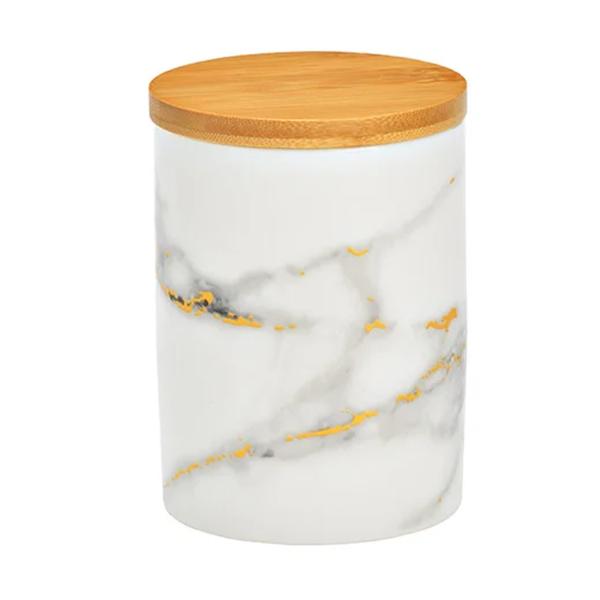 Vorratsdose Keramik - Luftdicht mit Bambusdeckel & Marmor-Optik weiss - 850ml Ø 10xH 14cm - Für Küche, Bad & Haushalt - Hält Lebensmittel frisch