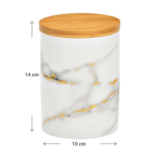 Vorratsdose Keramik - Luftdicht mit Bambusdeckel & Marmor-Optik weiss - 850ml Ø 10xH 14cm - Für Küche, Bad & Haushalt - Hält Lebensmittel frisch