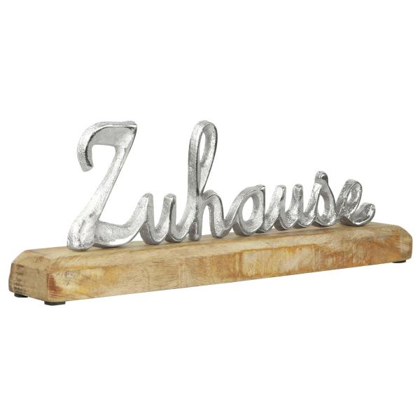 Schriftzug Zuhause Deko-Aufsteller Mangoholz & Aluminium - Geschenk für Einzug Richtfest - Silber Braun 30x10x5cm - Zum Aufstellen