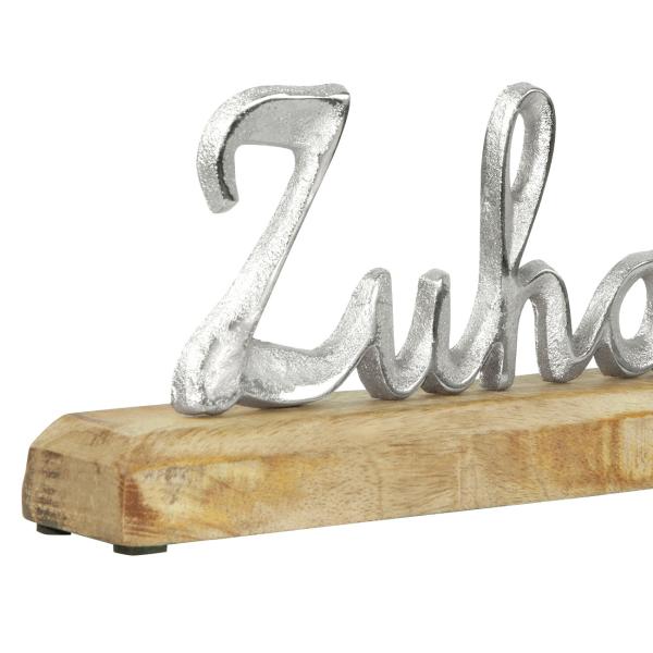 Schriftzug Zuhause Deko-Aufsteller Mangoholz & Aluminium - Geschenk für Einzug Richtfest - Silber Braun 30x10x5cm - Zum Aufstellen