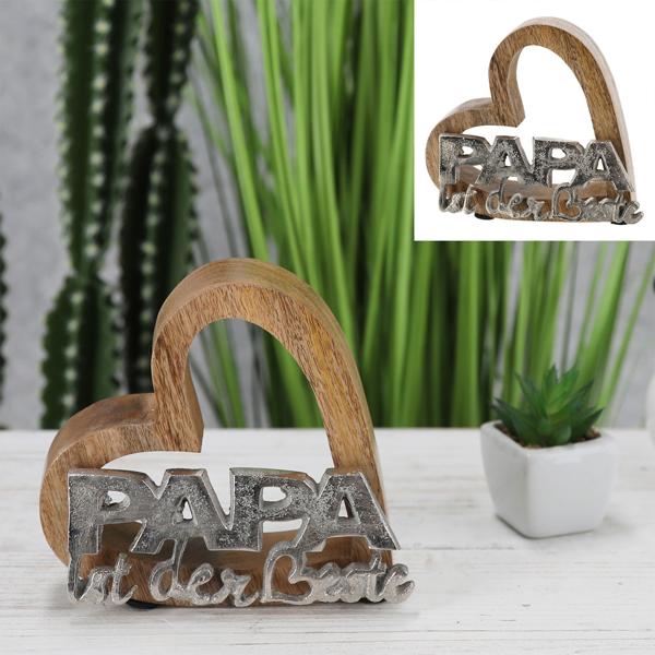 Dekoherz aus Mangoholz "Papa ist der Beste" - Geschenk für Vater zum Geburtstag, Vatertag, Weihnachten - Innendekoration 15x5x15cm