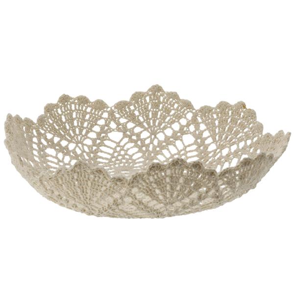 Dekoschale Makramee aus Baumwolle - Boho-Style Korb mit Metallrahmen für Schmuck & Kosmetika - Ø 22x7cm Beige - Robust & vielseitig einsetzbar