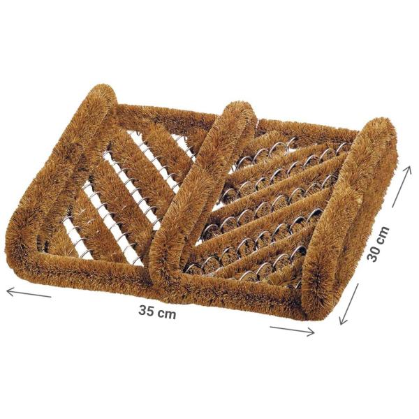 Schuhabstreifer aus Kokosfasern & Metall - Robuster Fussabtreter für Aussenbereich - 30x35cm braun/silber - Ganzjährig effiziente Schuhreinigung