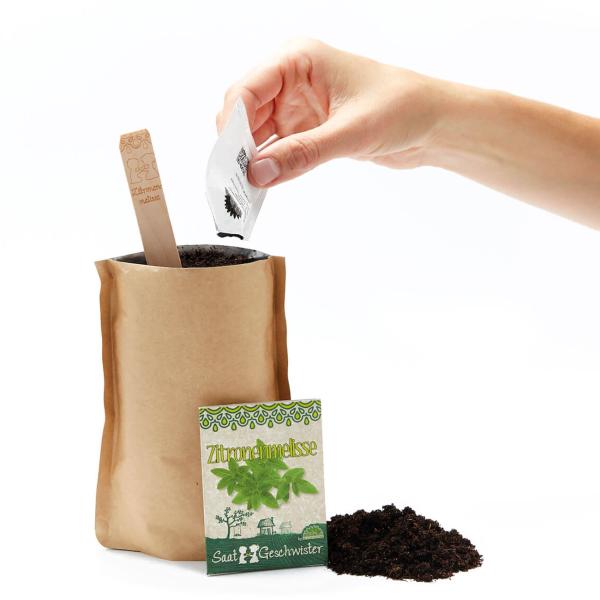 Saatgut Set Zitronenmelisse Komplett-Set - Kräutergarten Anzucht im Aussenbereich mit Gartenerde Samen Anleitung Pflanzstäbchen - bis 10 Pflanzen