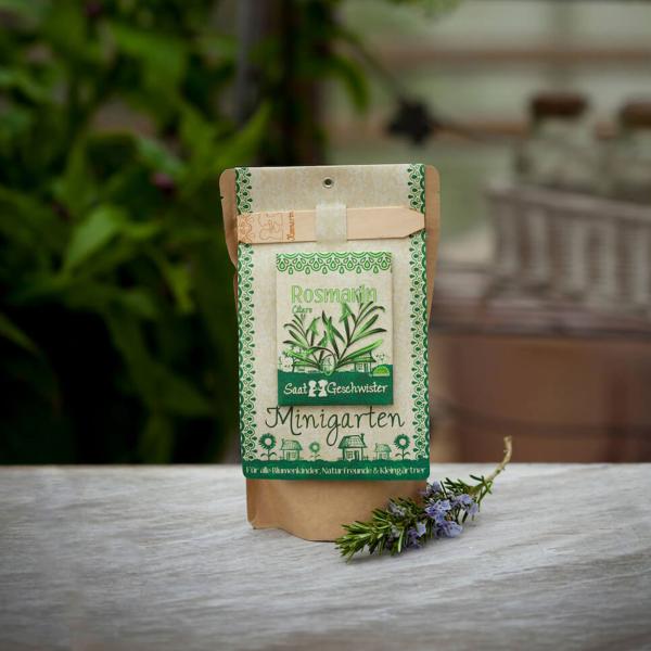 Rosmarin Saatgut Set - Komplett-Anzucht-Kit für Kräutergarten Aussenbereich - Mit Erde, Anleitung, Pflanzstäbchen - Wasserdichte Tüte - Geschenk