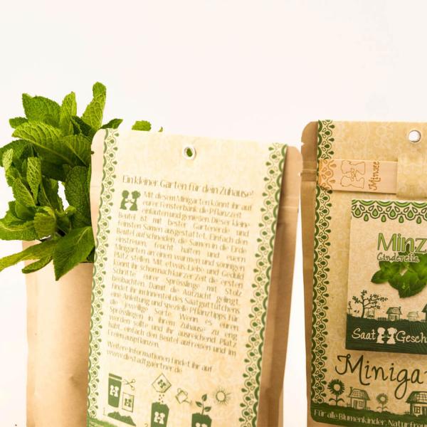 Saatgut Set Minze - Anzucht Komplett-Set mit Gartenerde, Samen, Anleitung & Pflanzstäbchen - wasserfeste Verpackung als Pflanztopf nutzbar - 80 Pflanzen