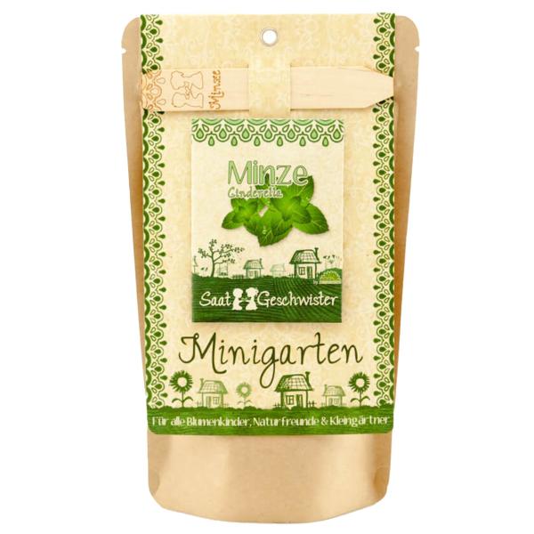 Saatgut Set Minze - Anzucht Komplett-Set mit Gartenerde, Samen, Anleitung & Pflanzstäbchen - wasserfeste Verpackung als Pflanztopf nutzbar - 80 Pflanzen