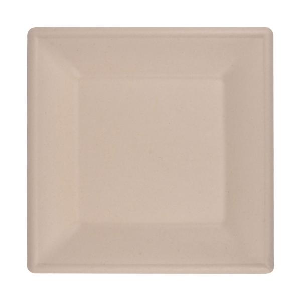 Zuckerrohr Teller eckig 24er-Set - Biologisch abbaubar & kompostierbar - 15x15cm - Für Party, Grillfeier & Catering - Heiss-/Kalt-Speisen & Mikrowelle