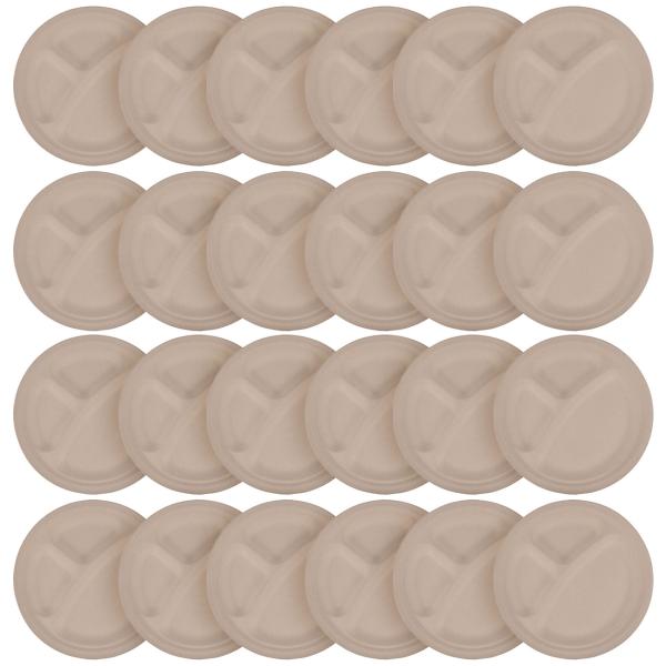 Zuckerrohr Teller rund 24er-Set - Biologisch abbaubar kompostierbar - 23cm Ø - für warme & kalte Speisen - Mikrowellen- & Catering geeignet