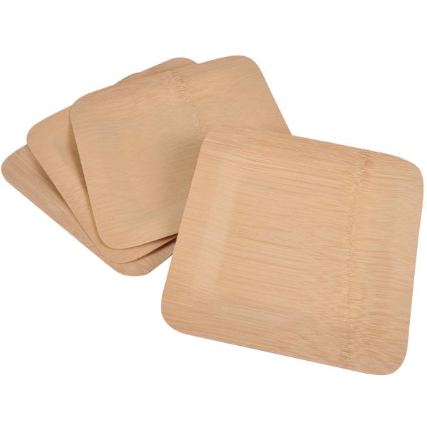 Bambus Einwegteller 4er-Set - quadratisch, flach, 23x23 cm - biologisch abbaubar & umweltschonend - Alternative zu Plastikgeschirr für Party, Picknick
