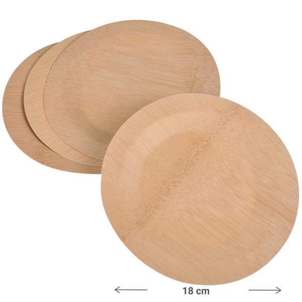 Bambus Einwegteller 4er-Set - Biologisch abbaubar & umweltschonend für Picknick & Party - Rund, flach, Ø 18 cm - Ideal für Salate, Hauptspeisen & Catering