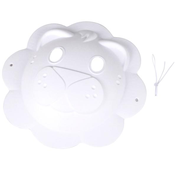 Löwen-Maske weiss-Dekorationsmaske für Zuhause & Fasnacht-Mit Band zum Aufhängen/Anziehen-Bemalbar/Verzierbar-23x22cm Papier/Karton-Ganzjährig einsetzbar