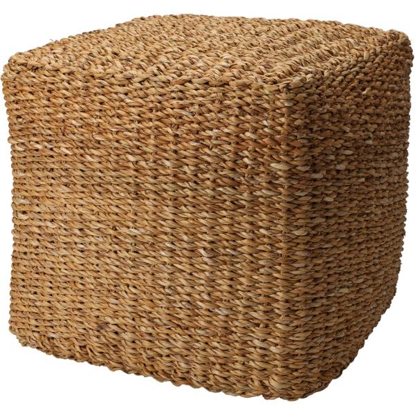 Pouf Schilf würfelförmig - Vielseitiger Sitzhocker Natur - L 42 x H 41 cm - Trendiges Design für Boho Skandi Vintage Landhaus - Gemütliche Natur-Deko