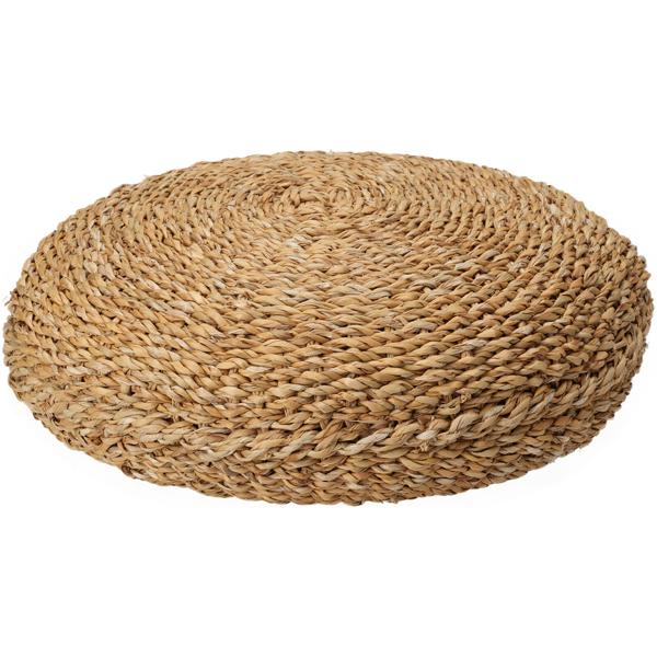 Sitzpouf Schilf/Rotang - Rundes Bodenkissen für gemütliche Sitzecken - L 40 x B 40 x H 15 cm - Natürliche Boho-Deko - strapazierfähig & pflegeleicht