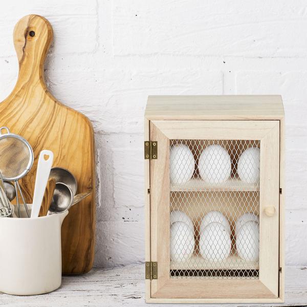 Eierschrank Holz Landhausstil - Dekorative Aufbewahrung mit 12 Mulden für Eier - Hinstellen in der Küche - 25x18x12cm MDF