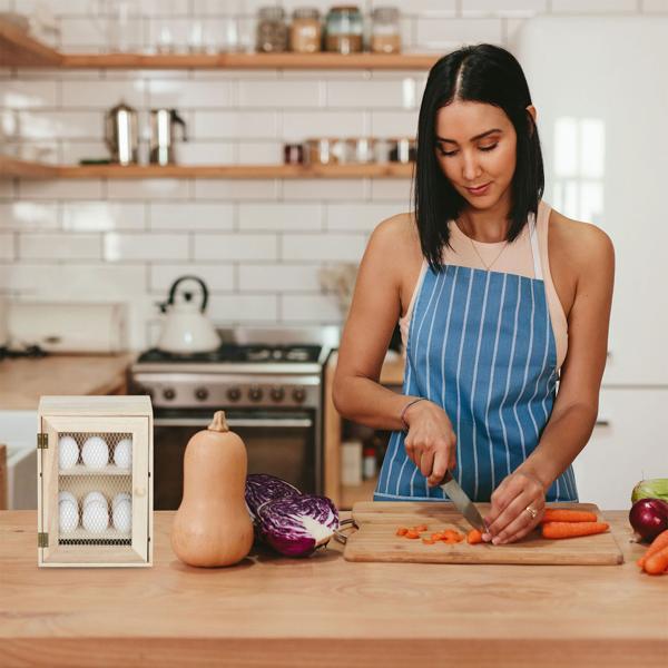 Eierschrank Holz Landhausstil - Dekorative Aufbewahrung mit 12 Mulden für Eier - Hinstellen in der Küche - 25x18x12cm MDF