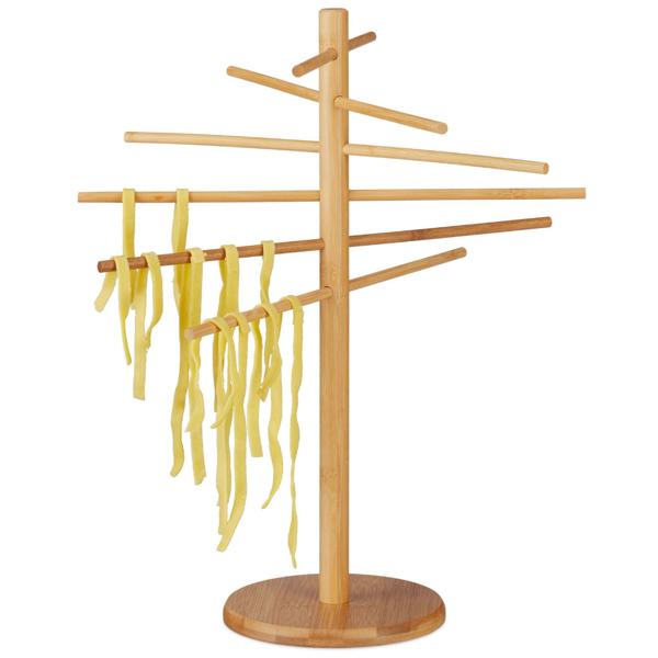 Nudeltrockner Bambus - Pastaständer für selbstgemachte frische Nudeln wie Spaghetti & Tagliatelle - 12 Arme - H 41x34x15cm - Stabil & standfest