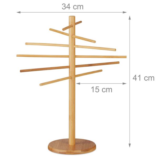 Nudeltrockner Bambus - Pastaständer für selbstgemachte frische Nudeln wie Spaghetti & Tagliatelle - 12 Arme - H 41x34x15cm - Stabil & standfest