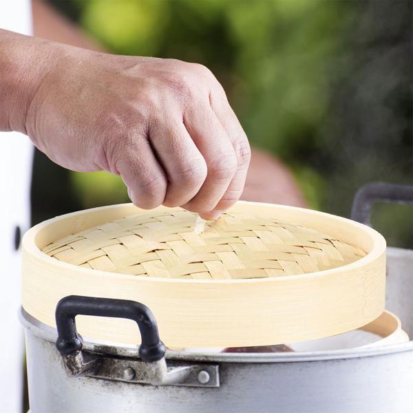 Bambusdampfkorb - 2-lagiger Dampfgarer für gesunde Küche - Schonendes Kochen von Reis, Gemüse, Dumplings, Lachs & Frühlingsrollen - Ø 24 cm