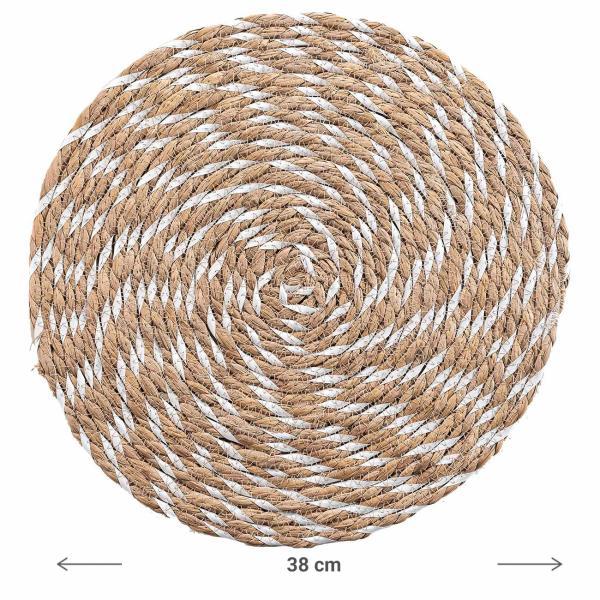 4er Tischsets aus Stroh- & Polyester-Geflecht - Platzdeckchen rund braun/weiss Ø 38 cm - schützt Oberflächen vor Kratzern & Flecken- strapazierfähig