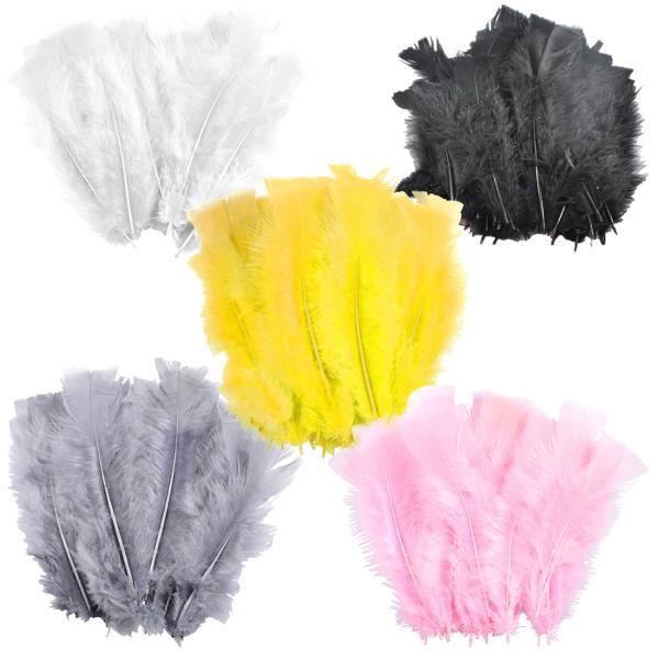 Dekofedern 5er-Set - Flauschige Naturfedern zum Basteln & Dekorieren von Geschenken, Festen, Schmuck - 5 Farben je 35 Stück - 17 cm lang
