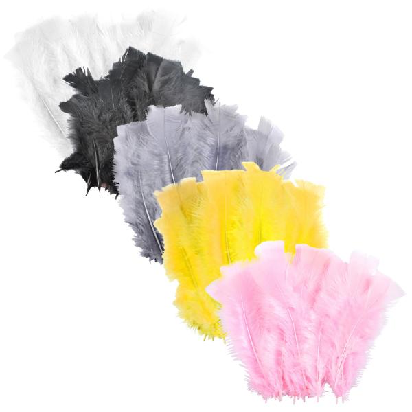 Dekofedern 5er-Set - Flauschige Naturfedern zum Basteln & Dekorieren von Geschenken, Festen, Schmuck - 5 Farben je 35 Stück - 17 cm lang