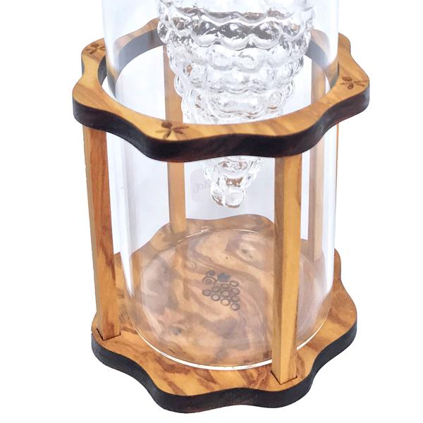 Öl- & Essigspender 2in1 - Glas & Olivenholz Ständer - Mediterranes Design, 2 Kammern, Öl 250ml/Essig 125ml - 20x9cm - Handgefertigt aus Italien