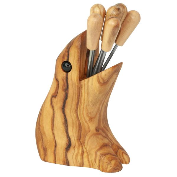 Olivenholz Frosch-Halter mit Cocktailgabeln - Ideal für Antipasti Fingerfood auf Partys & Festen - Handgefertigt in Italien - B12xH8cm