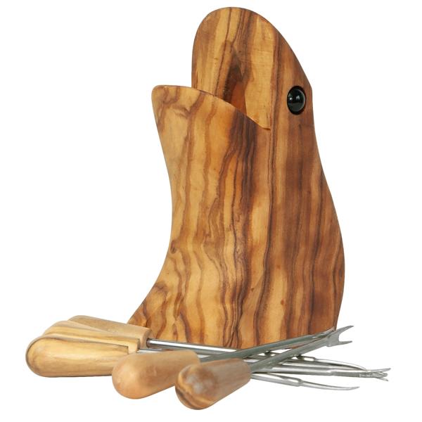 Olivenholz Frosch-Halter mit Cocktailgabeln - Ideal für Antipasti Fingerfood auf Partys & Festen - Handgefertigt in Italien - B12xH8cm