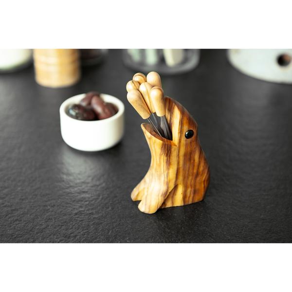 Olivenholz Frosch-Halter mit Cocktailgabeln - Ideal für Antipasti Fingerfood auf Partys & Festen - Handgefertigt in Italien - B12xH8cm