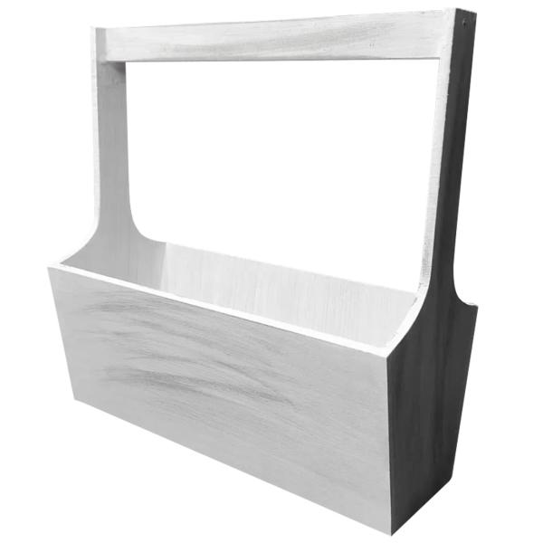 Holzkiste mit länglichem Griff Deko Korb weiss Shabby Chic - Organizer für Küche Bad Kinderzimmer - 30x12x30cm Holz/MDF ökologische Farbe