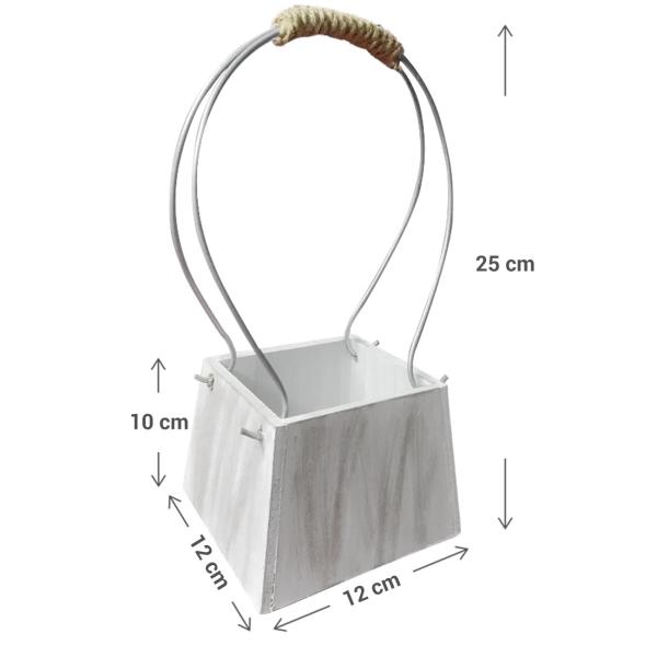 Deko Korb Holz mit Drahtaufhänger - Shabby Chic Weiss - Handgefertigt, vielseitig einsetzbar - 12x12x25cm - MDF - Ökologische Farben