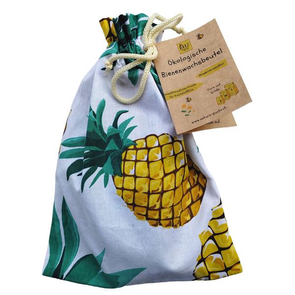 Premium 3er Bienenwachsbeutel Ananas Design - Nachhaltige Lebensmittelaufbewahrung - Wiederverwendbar, Antibakteriell, 3 Grössen - Gelb-Natur