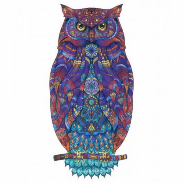 Holzpuzzle Eule 235 Teile - Buntes Tierpuzzle trainiert Geduld & Konzentration - HDF-Material 24x49cm - Mit Tier-Extras für Erwachsene