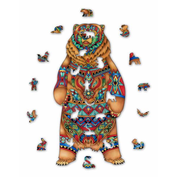 Buntes Holzpuzzle Bär 157-Teile - Schillerndes Tier-Puzzle - Fördert Konzentration & Kurzzeitgedächtnis - 25x50cm - Inkl. Tier-Extras