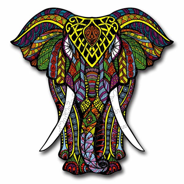 Holzpuzzle Elefant - Farbenprächtiges Tier-Puzzle 97 Teile - Fördert Konzentration & Kurzzeitgedächtnis - Inkl. Tier-Extras - HDF 30x30cm