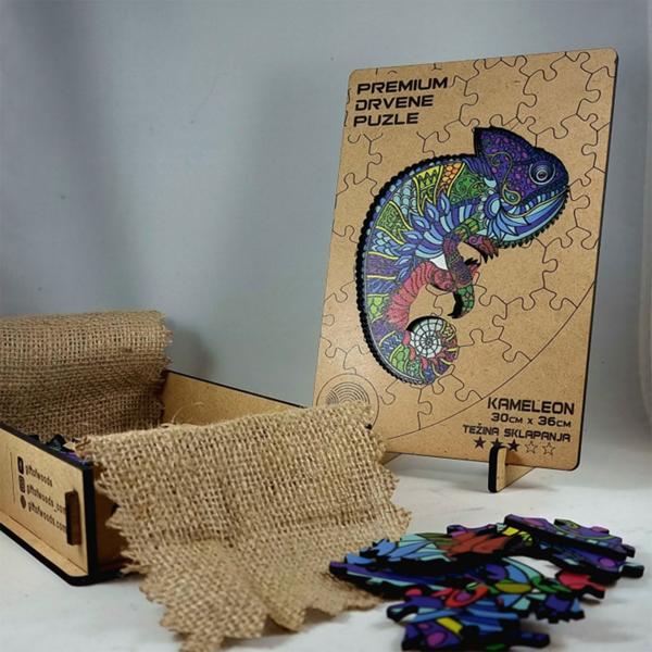 Buntes Holzpuzzle Chamäleon - 171 Teile Tier-Puzzle mit Tier-Extras - Schillernde Farben & Hand-Augen-Koordination - 30x36cm - HDF