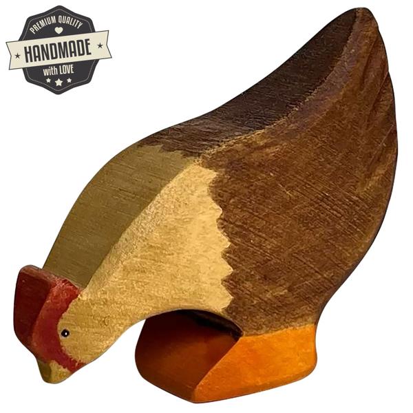 Holztier Huhn Handgefertigt - Nachhaltiges Holzspielzeug mit Bio-Ölen für Kinder - 7x5x2 cm - Fördert Fantasie & Intelligenz - Geschenkidee