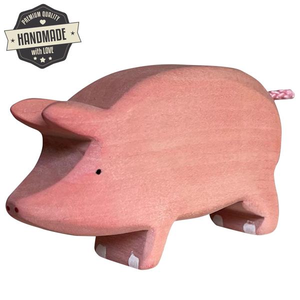 Holztier Schwein - Handgefertigt, nachhaltig mit Bio-Ölen - 10x6x3 cm Holzfigur für Kinder - Fördert Fantasie & Intelligenz - Weihnachtsgeschenk