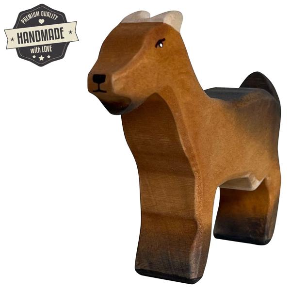 Holztier Ziege - Handgefertigt, nachhaltig & mit Bio-Ölen poliert - 10x8x2.5cm - Ideales Geschenk für fantasievolles Spielen & Weihnachten
