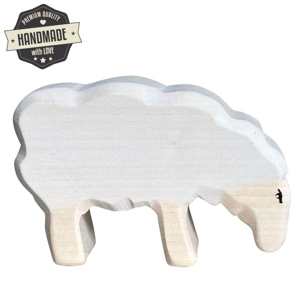 Holztier Schaf Weiss 10x6.5x3cm - Handgefertigt mit Bio-Ölen poliert - Nachhaltiges Lernspielzeug & Weihnachtsgeschenk - Fördert Fantasie & Intelligenz