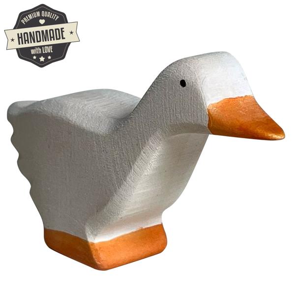 Holztier Gans handgefertigt - Nachhaltig mit Bio-Ölen poliert & wasserbasierten Farben bemalt - Ideal als Geschenk für Kinder & Krippen 9x5x2cm