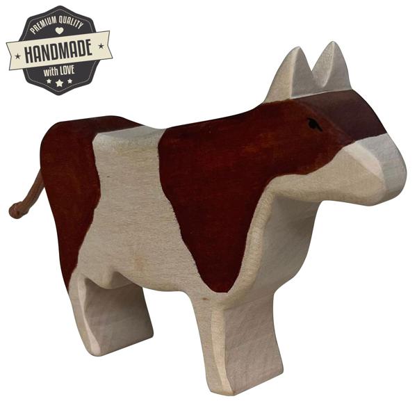 Holztier Kuh handgefertigt - Nachhaltiges Holzspielzeug für Kinder - Fördert Fantasie & Kreativität - Aus Lindenholz mit Bio-Ölen, 12x10x3 cm