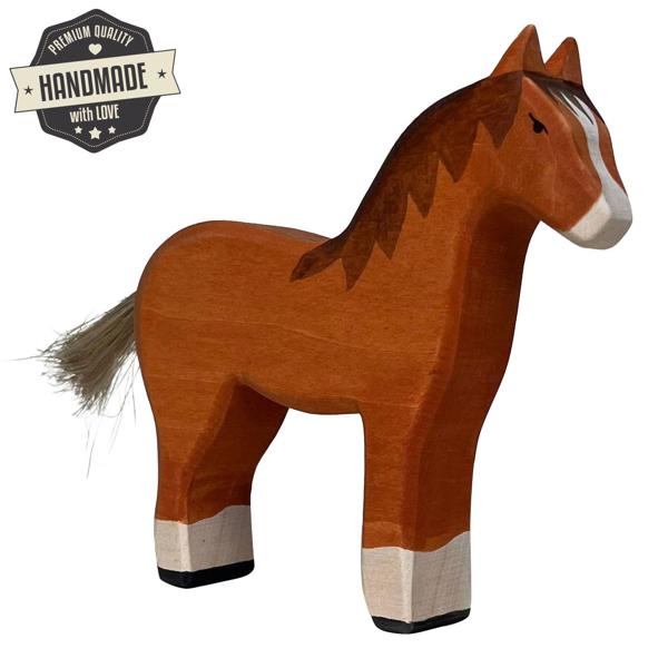 Holzpferd handgefertigt - Nachhaltiges Holzspielzeug für Kinder, poliert mit Bio-Ölen - 14x14x3 cm - Fördert Fantasie & Intelligenz - Ideal als Geschenk