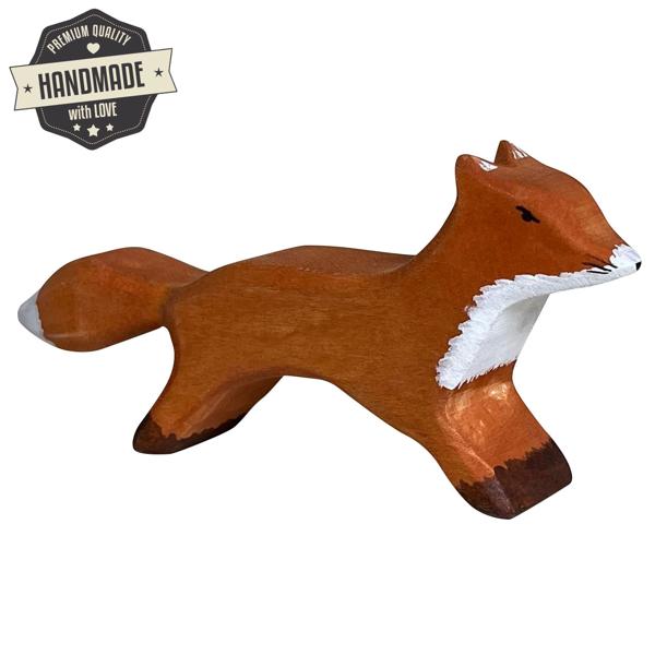 Holztier Fuchs handgefertigt 14x6x2,5cm - nachhaltig poliert mit Bio-Ölen - fördert Fantasie & Intelligenz - sicheres Spielzeug für Kinder & Krippe