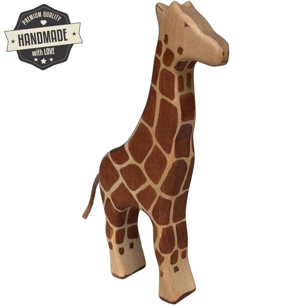 Holztier Giraffe - Handgefertigt, nachhaltig & umweltfreundlich mit Bio-Ölen poliert - 22x11x3 cm Holzfigur für fantasievolles Spielen