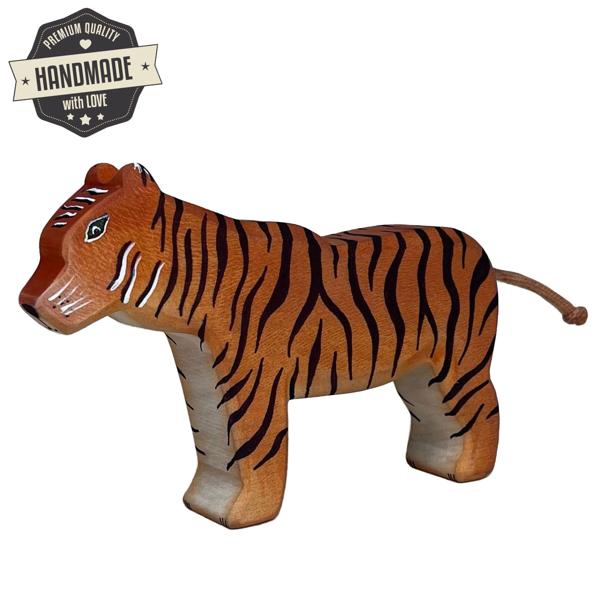 Holztier Tiger handgefertigt - Nachhaltiges Lindenholz-Spielzeug mit Bio-Ölen poliert - 14x10x3 cm - Fördert Fantasie & Intelligenz