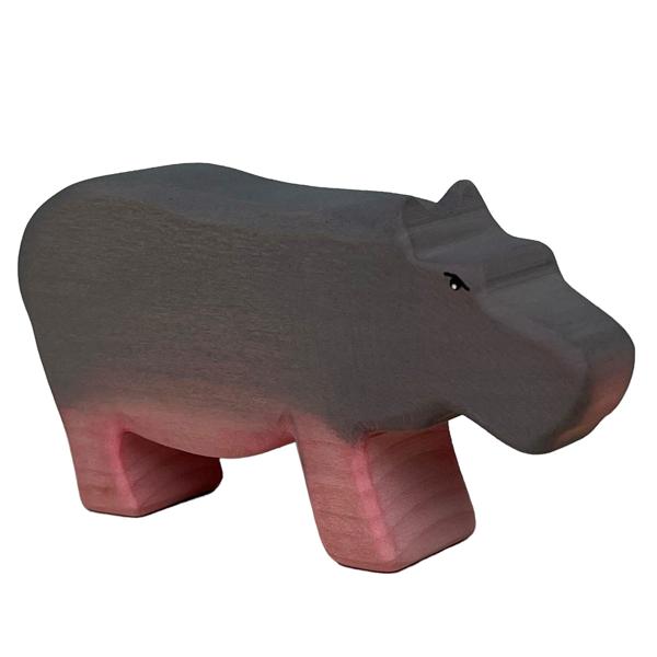 Holztier Nilpferd handgefertigt - Fördert fantasievolles Spiel & Intelligenz - Nachhaltig mit Bio-Ölen poliert - 16x8x3 cm Grau für Kinder ab 3 Jahren